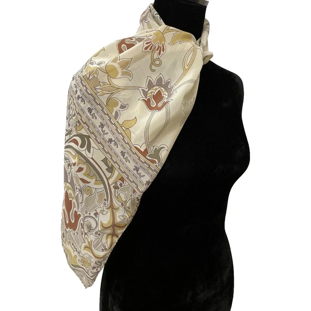 Metropolitan Museum Of Art Womens‎ Scarf One Size Beige Mod Art Floral Leaf Silk